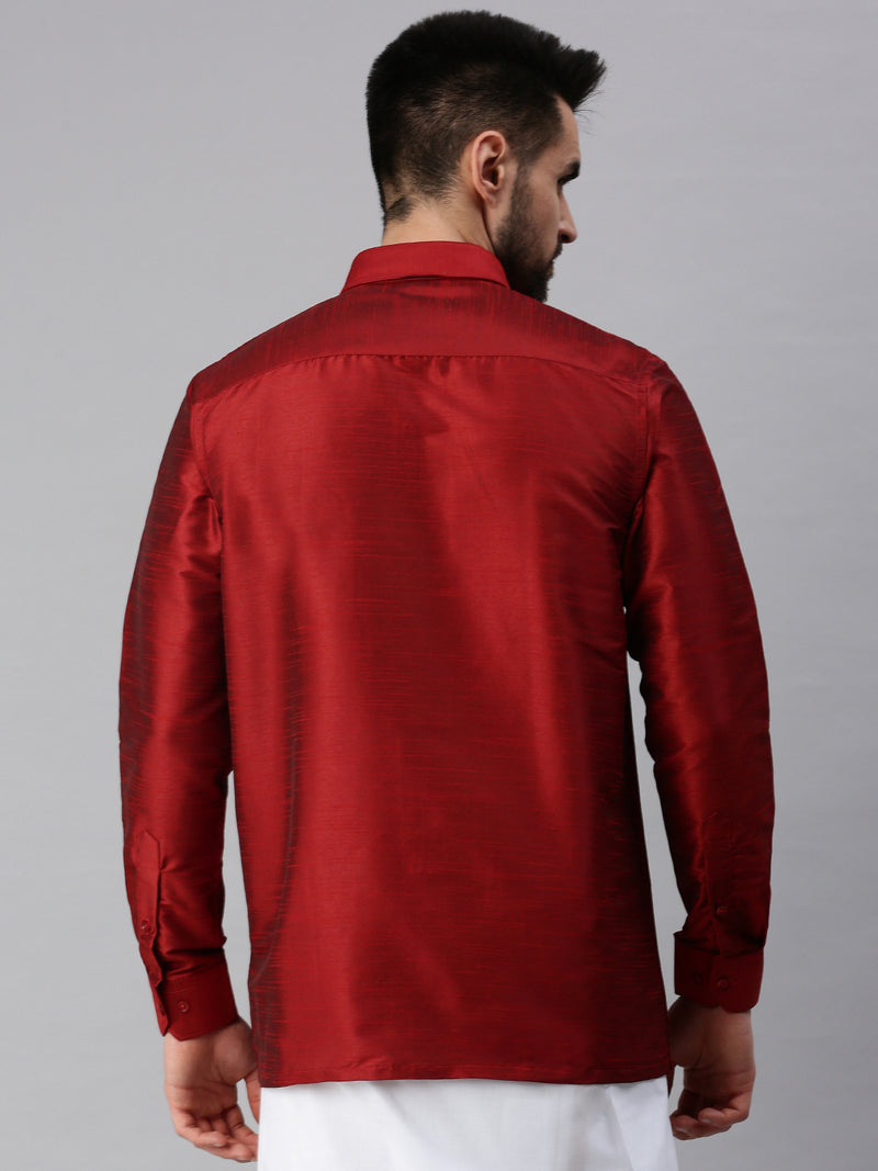 Silk Look Fancy Full Sleeves Maroon Shirt with Jari Dhoti Combo SP20