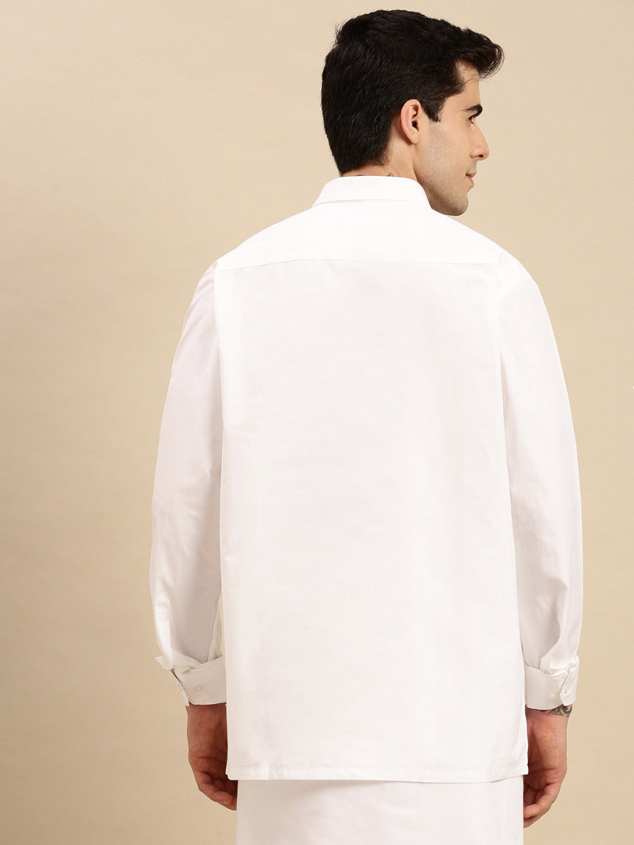 Mens Premium 100% Cotton White Shirt Full Sleeves Majestic -Back view