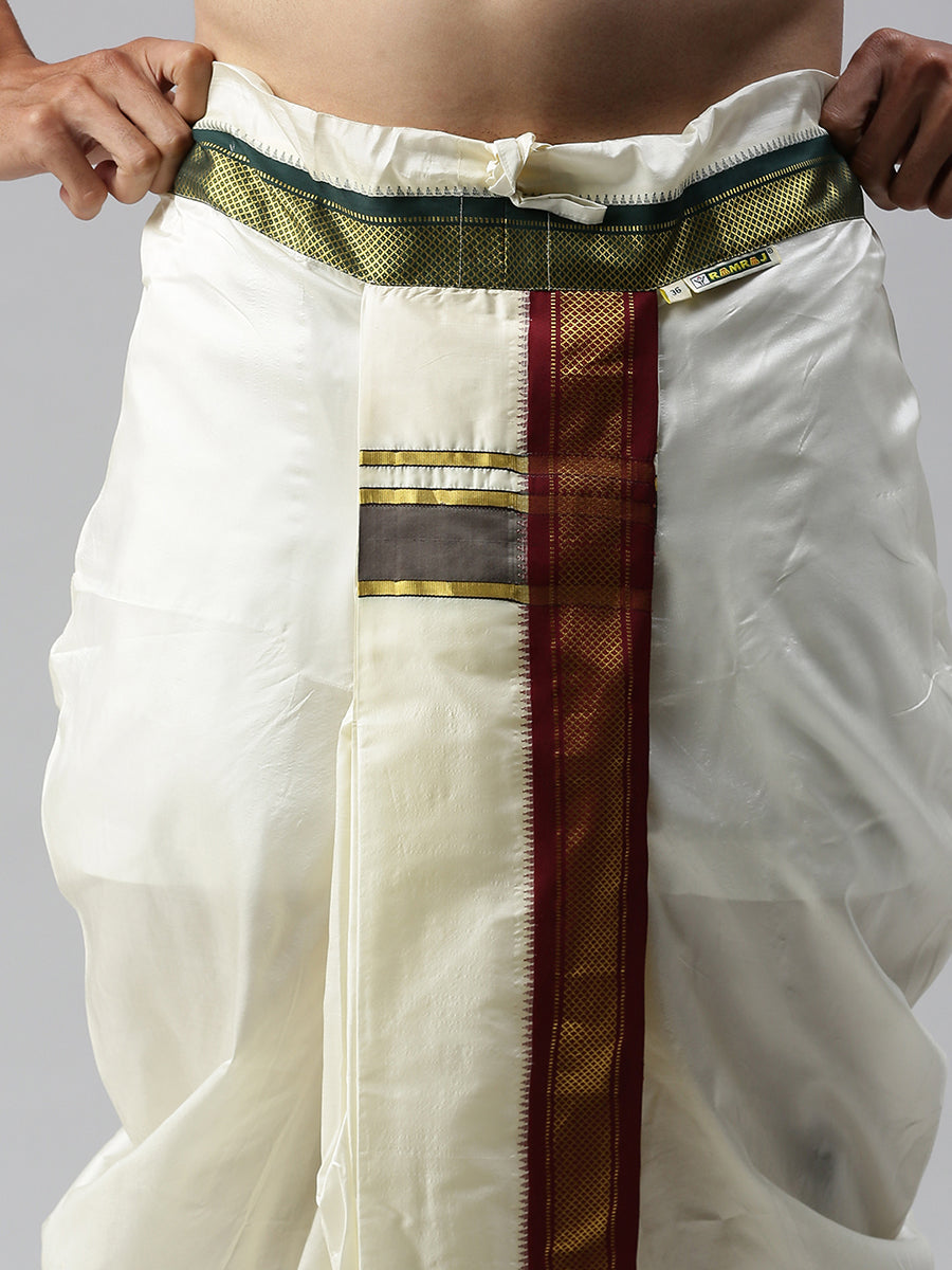 Men Pure Silk 7K Mayilkhan Dhoti & Towel (8+4) Thirukalyan