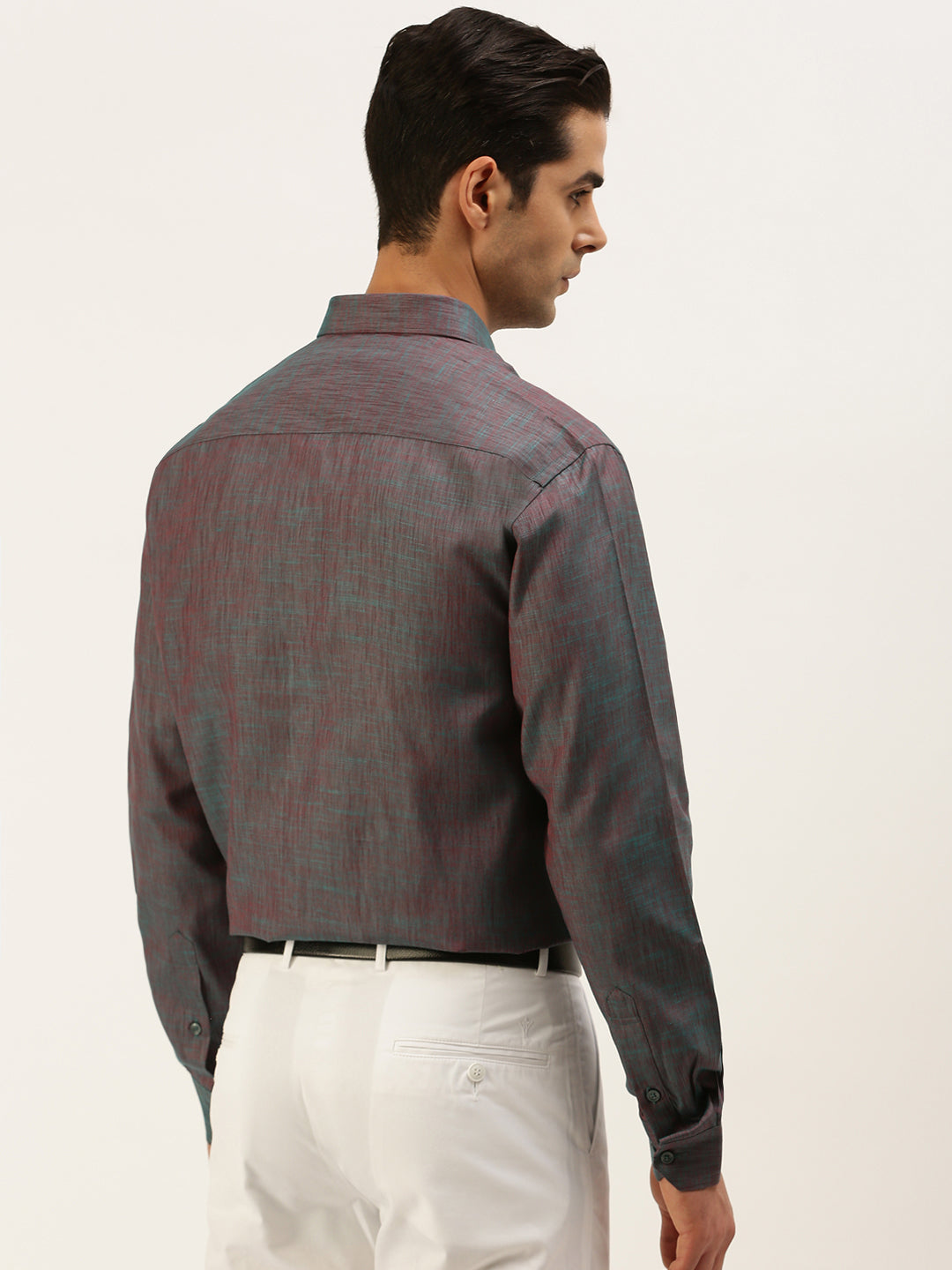 Mens Cotton Blended Formal Shirt Full Sleeves Grey CK11-back view