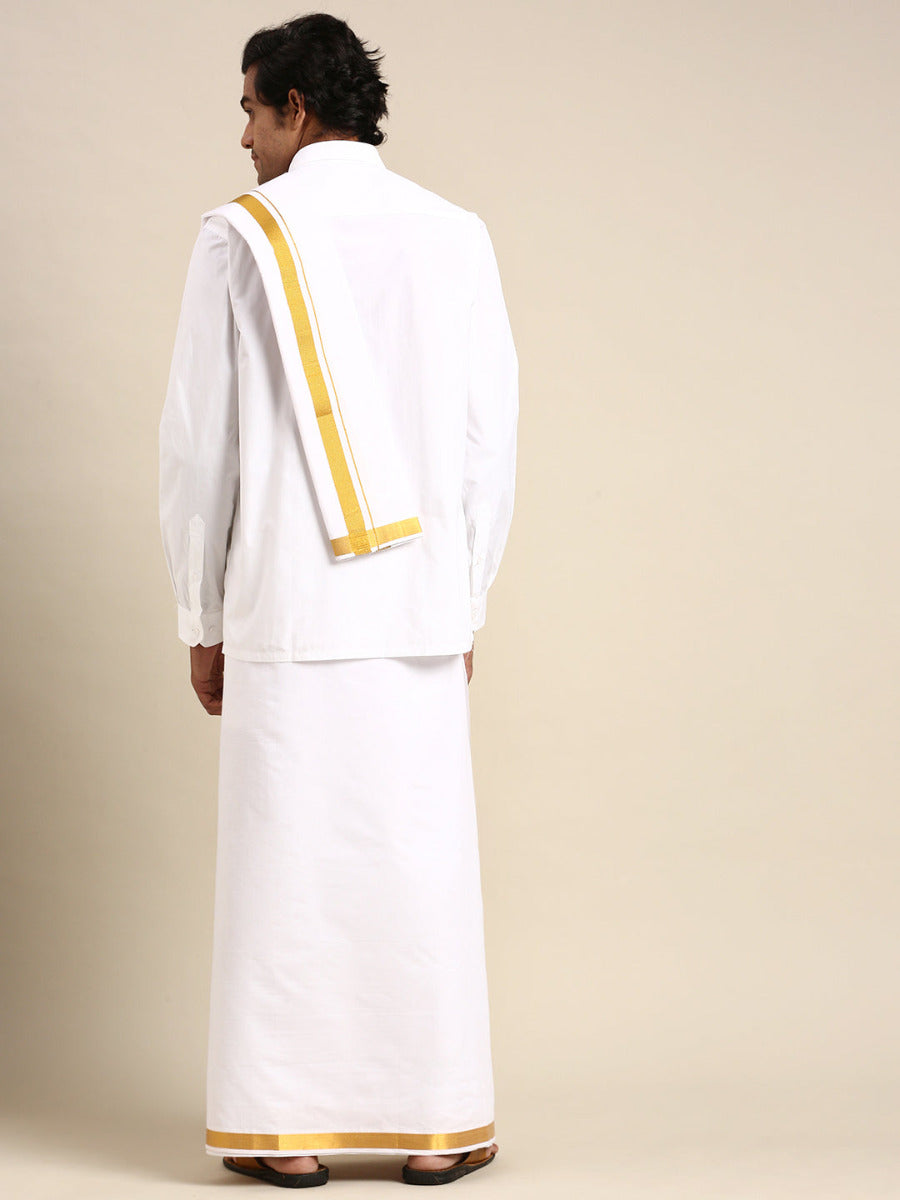 Mens Wedding White Regular Dhoti, Shirt & Towel Set Subhakalyan 1"-Back view