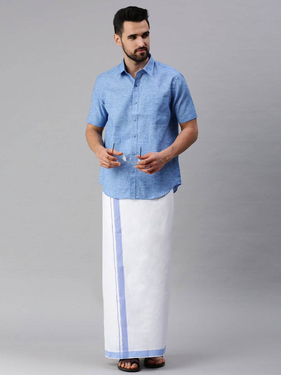 Mens Matching Border Dhoti & Half Sleeves Shirt Set Trendy CC9-Full view