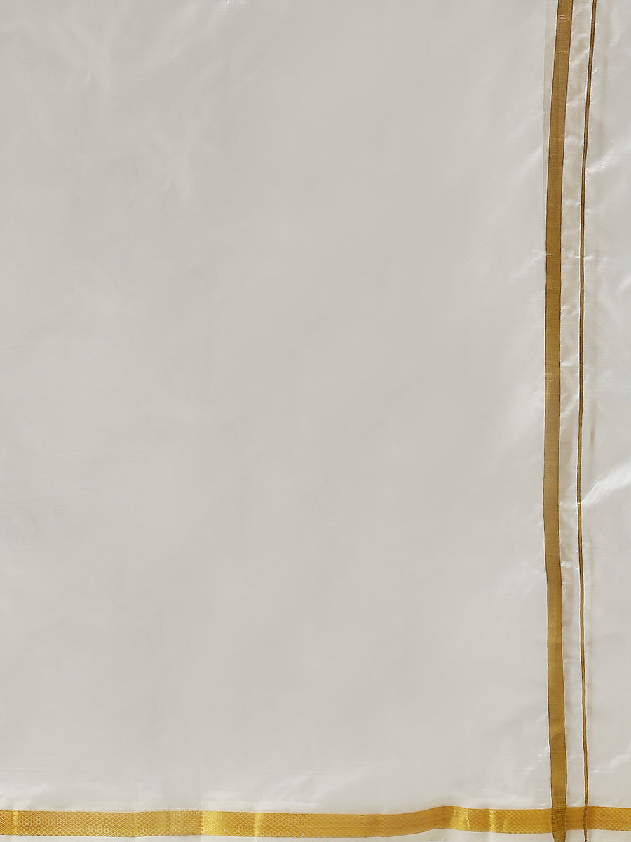 Mens Pure Silk Cream Double Dhoti with 1/2" Gold Jari Border Upasana-Zoom view