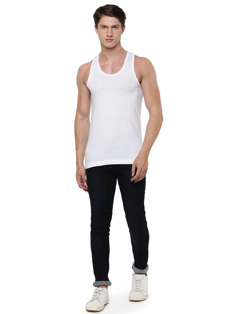 Mens Soft Combed Cotton Single Jersey White Banian RN Plus Size Acoste (2 PCs Pack)-full view