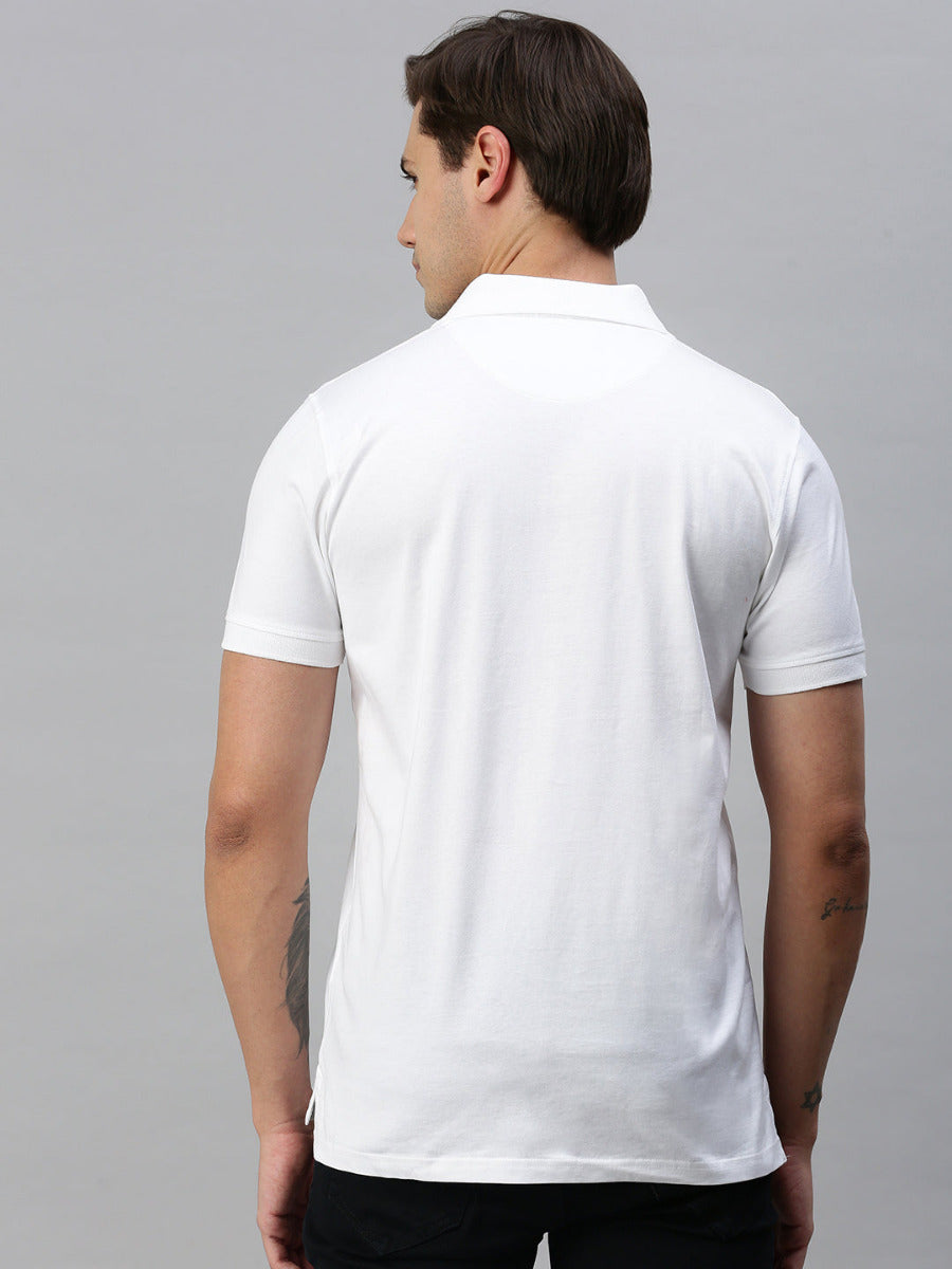 Mercerised Polo Flat Collar T-Shirt White with Chest Pocket MP2-Back view
