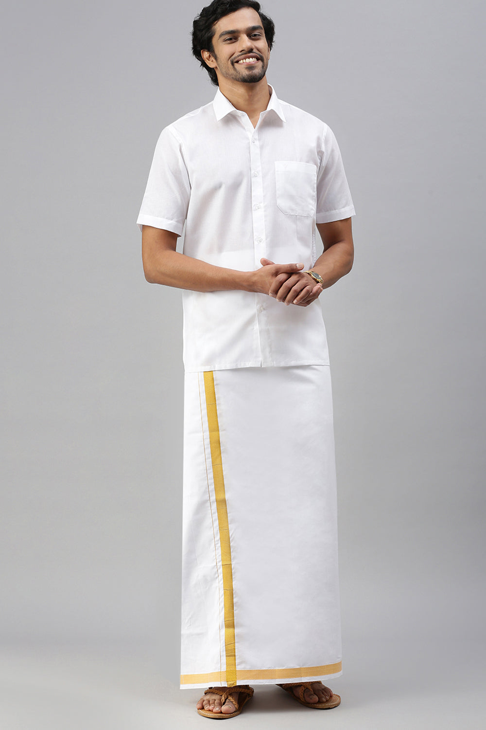 Mens Spill Resistant Guard 100% Cotton White Shirt Half Sleeves Elite Cotton -Full view