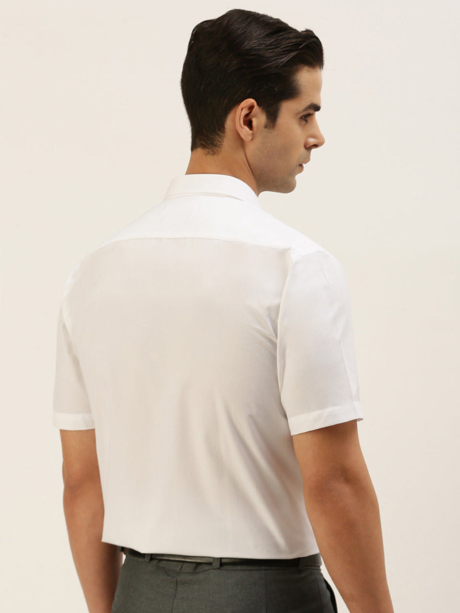 Mens Smart Fit Poly Cotton White Shirt Half Sleeves Ever Fresh-Back view