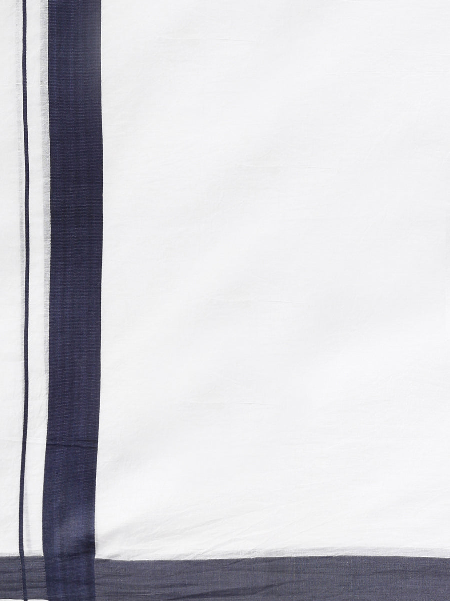 Mens Double Dhoti White with Fancy Border Panchami Spl Navy-Zoom view