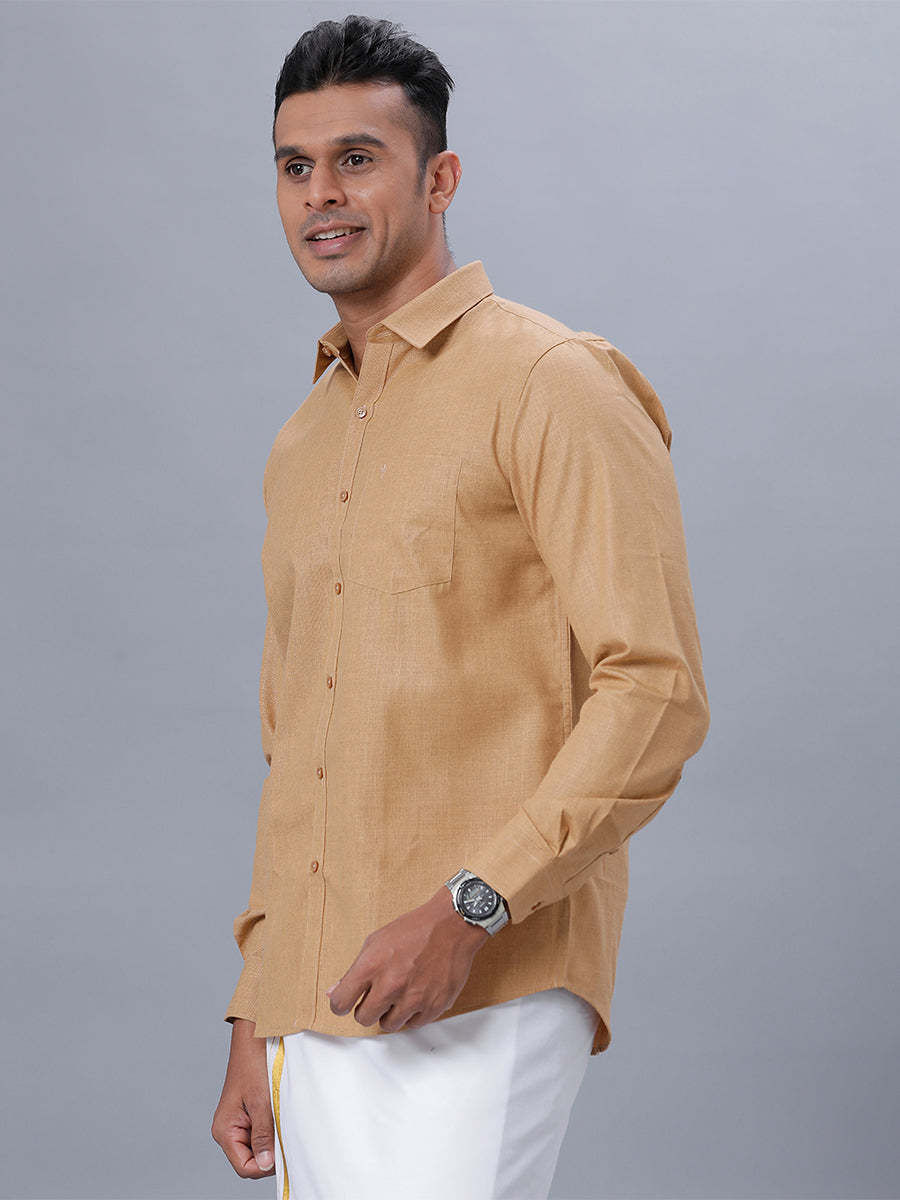 Mens Cotton Formal Full Sleeves Shirt Mustard T1 GC15-Side view