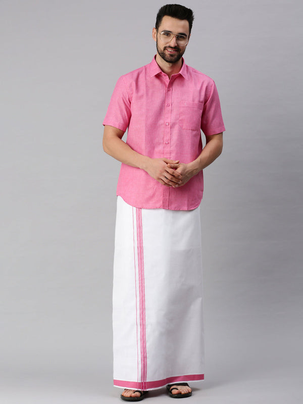 Mens Matching Border Dhoti & Half Sleeves Shirt Set Trendy CC10