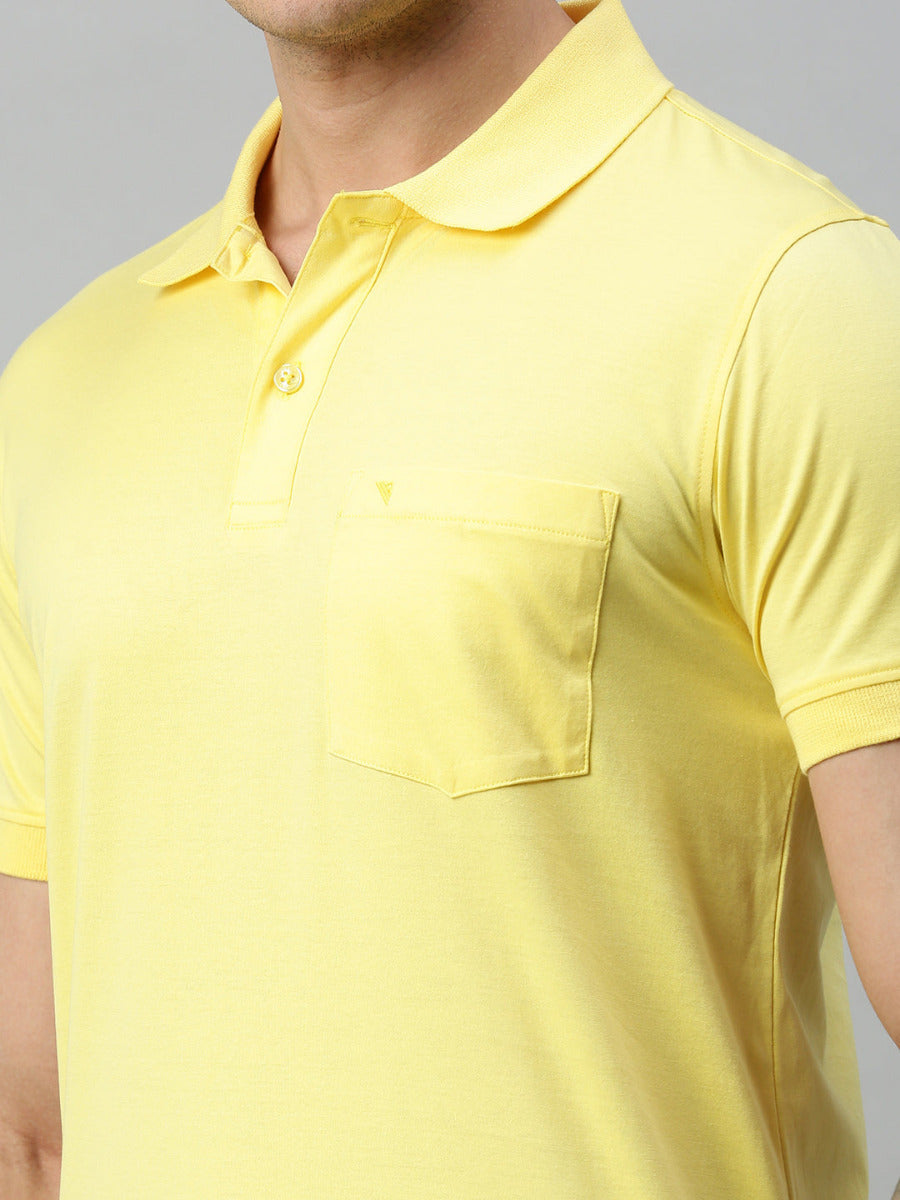 Mercerised Polo Flat Collar T-Shirt Yellow with Chest Pocket MP7-Zoom view