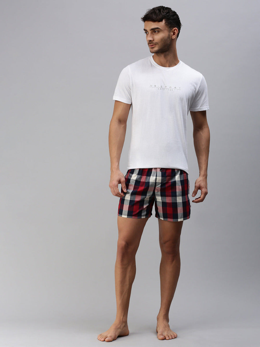 Mens Checked Woven Boxer Shorts Red WS6-Full view