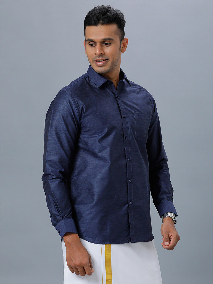 Mens Formal Shirt Full Sleeves Deep Blue T29 TE5-Side view