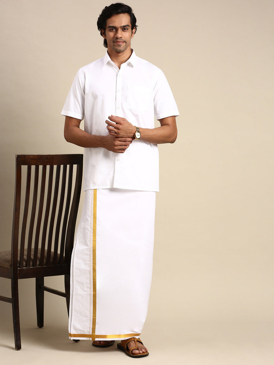 Mens Premium 100% Cotton White Shirt Half Sleeves Majestic-Full view