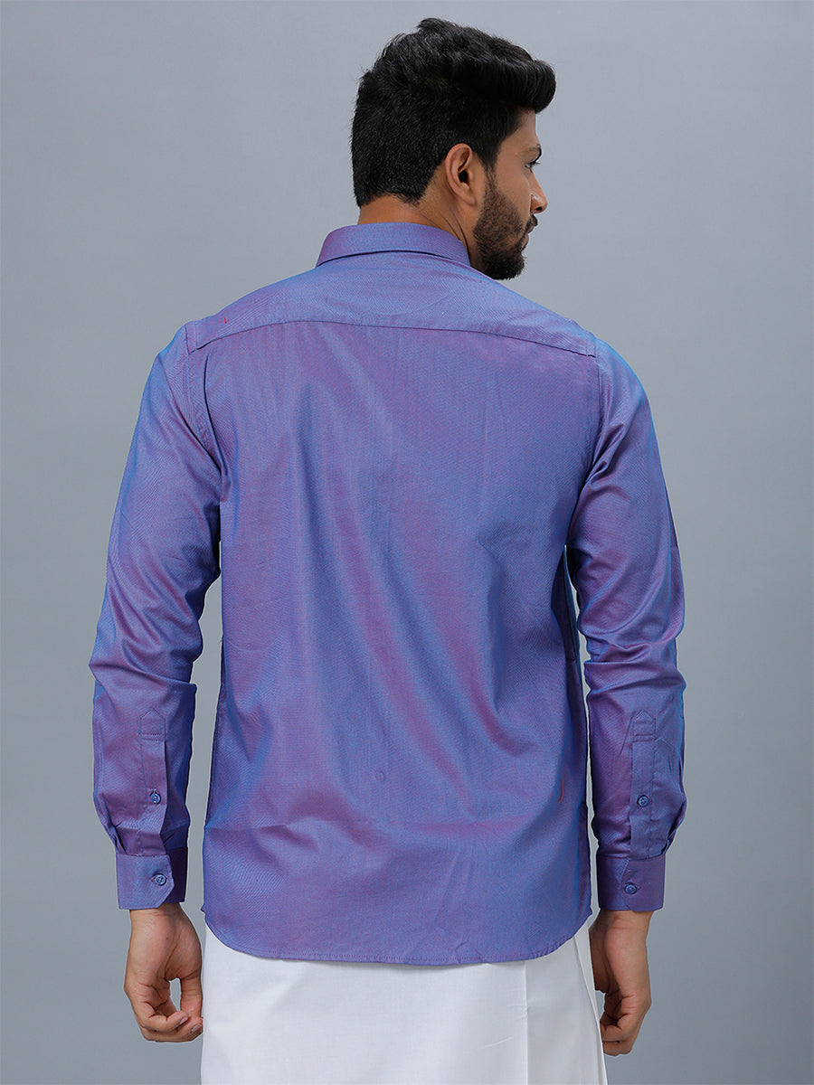 Mens Cotton Formal Shirt Full Sleeves Purple TF1-Back view