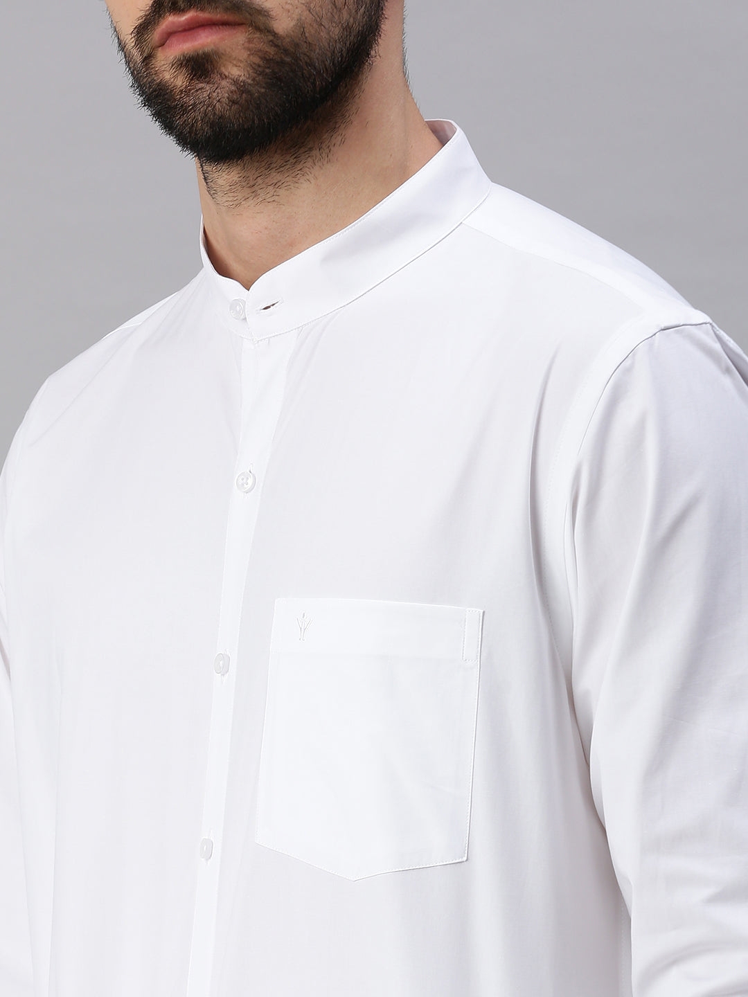 Mens 100% Cotton White Shirt Full Sleeves Plus Size Chinese Collar-Zoom view