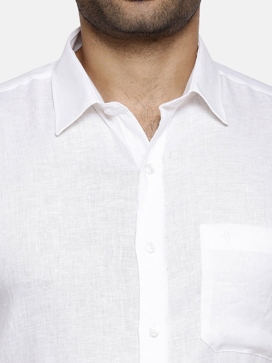 Mens Uniform Pure Linen White Shirt Half Sleeves-Zoom view