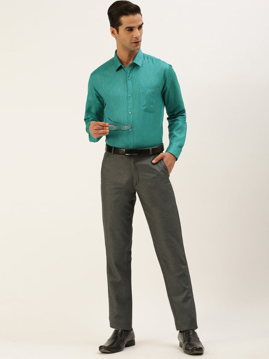 Mens Cotton Blended Formal Shirt Full Sleeves Green T12 CK13-Fullv iew