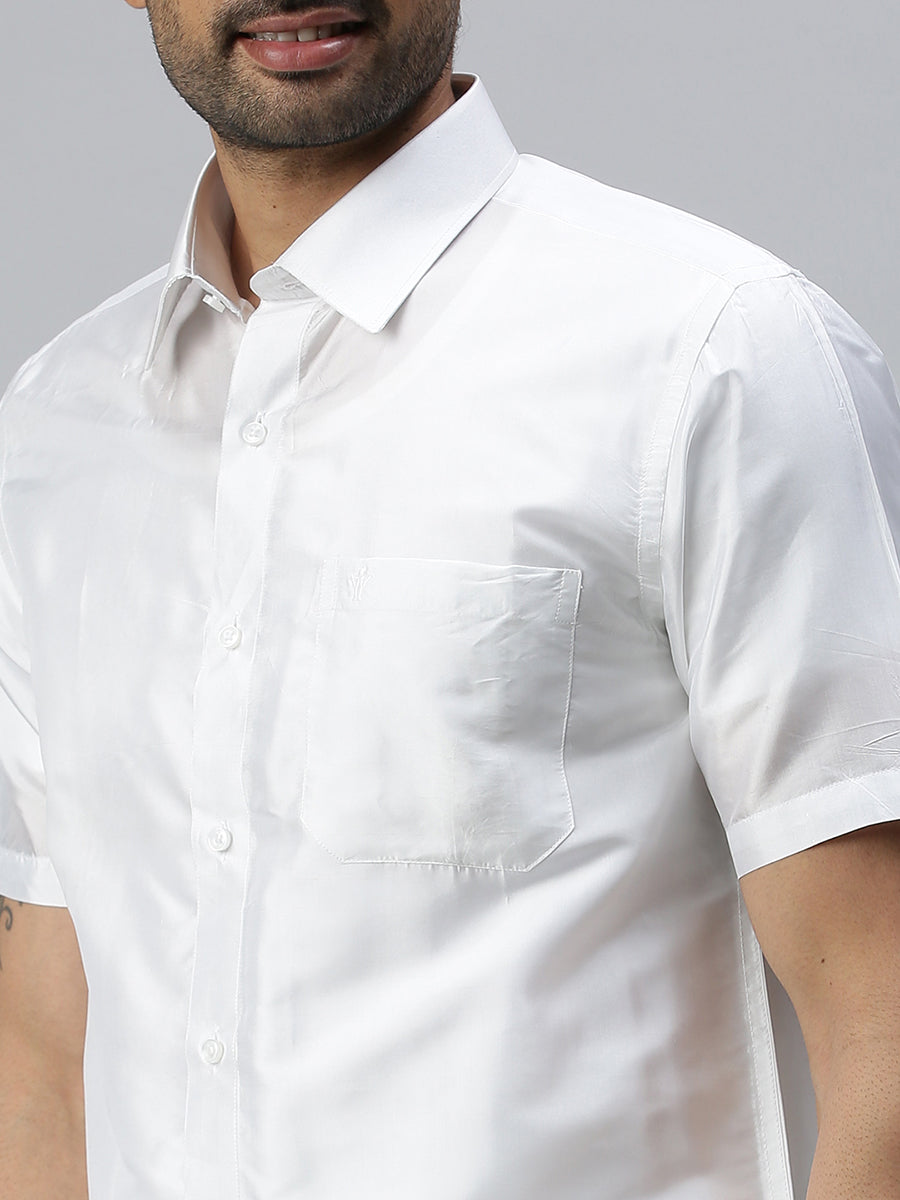Mens Silk White Half Sleeves Shirt-Zoom view