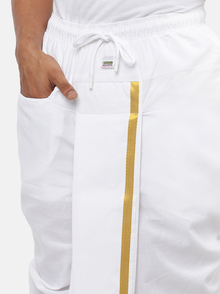 Mens Readymade White Panchakacham Aashan-Pocket view