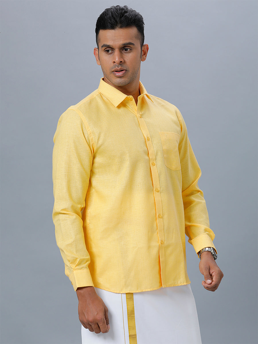 Mens Formal Shirt Full Sleeves Yellow T26 TB4-Front view