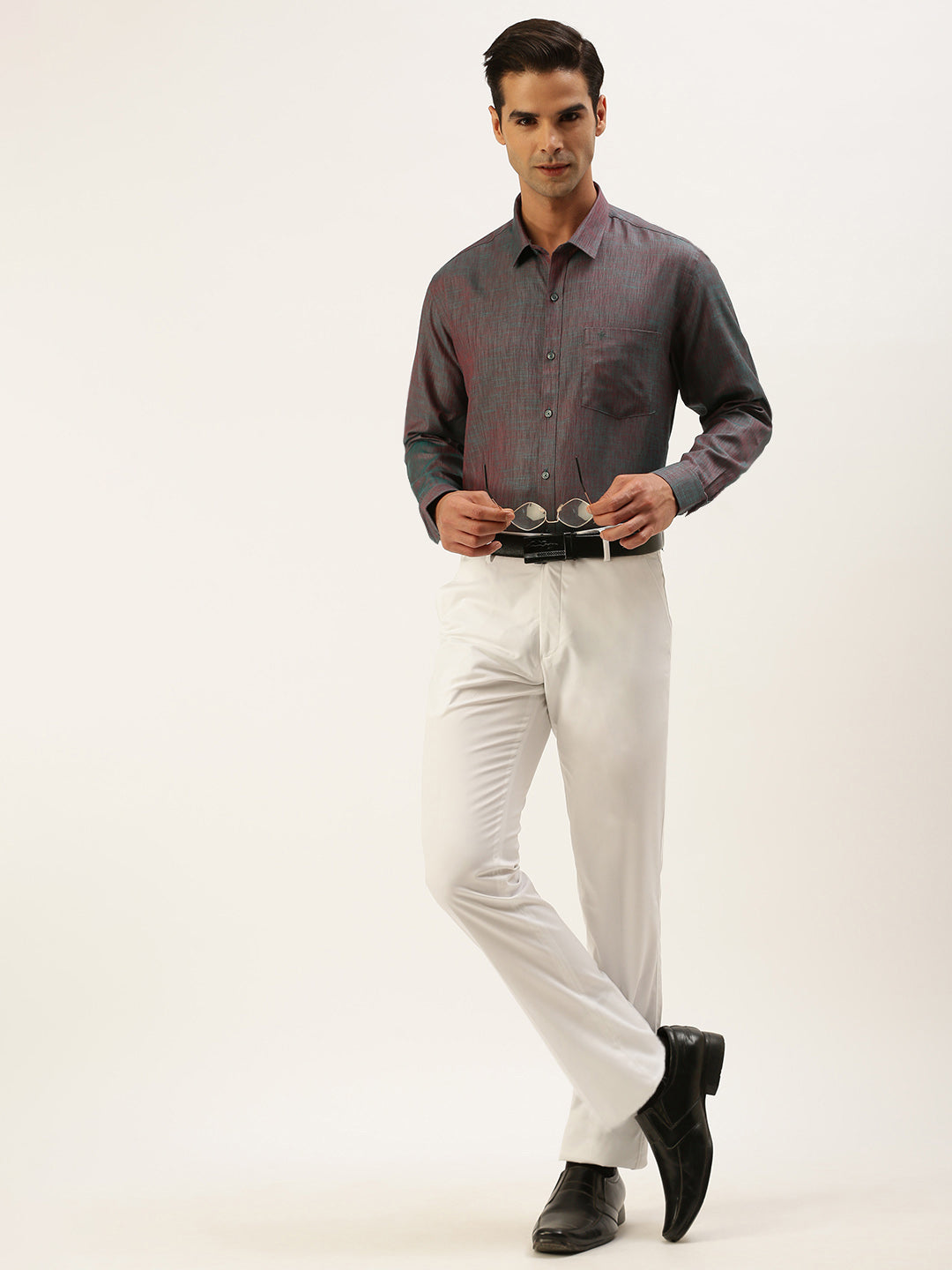 Mens Cotton Blended Formal Shirt Full Sleeves Grey CK11-Full view