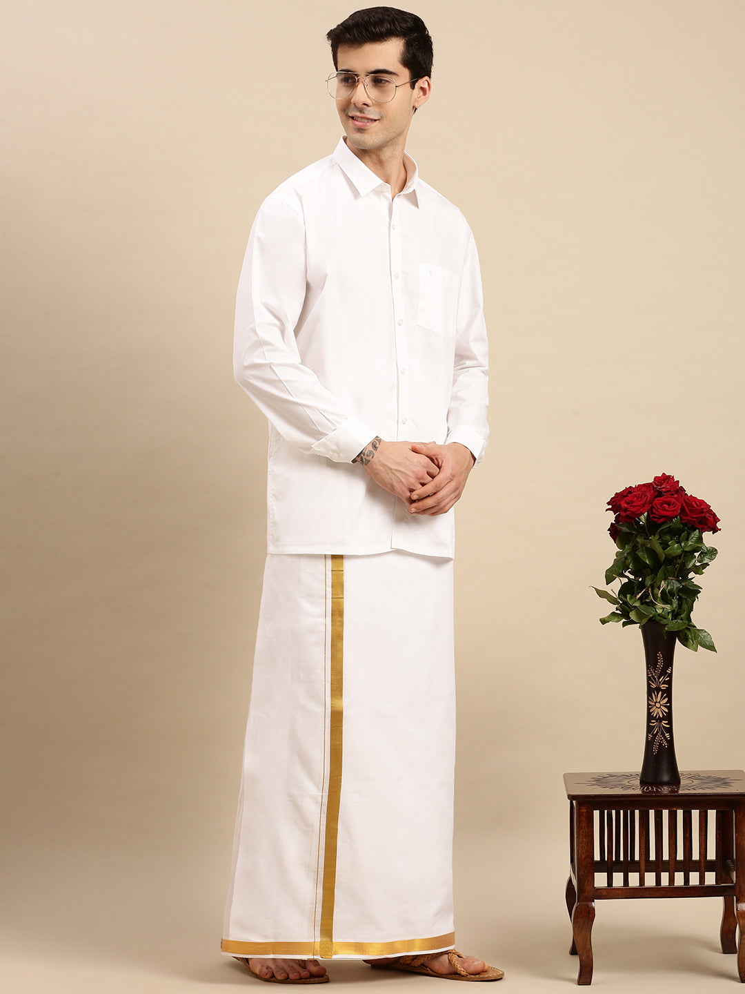 Mens Premium 100% Cotton White Shirt Full Sleeves Majestic-Full view