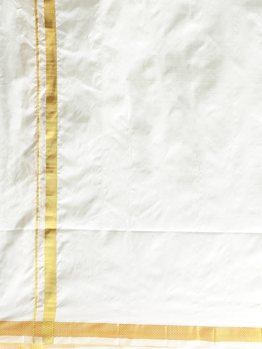 Mens Readymade Pure Silk Cream Dhoti + Towel Set 40K Genxt Silk Set-Zoom view