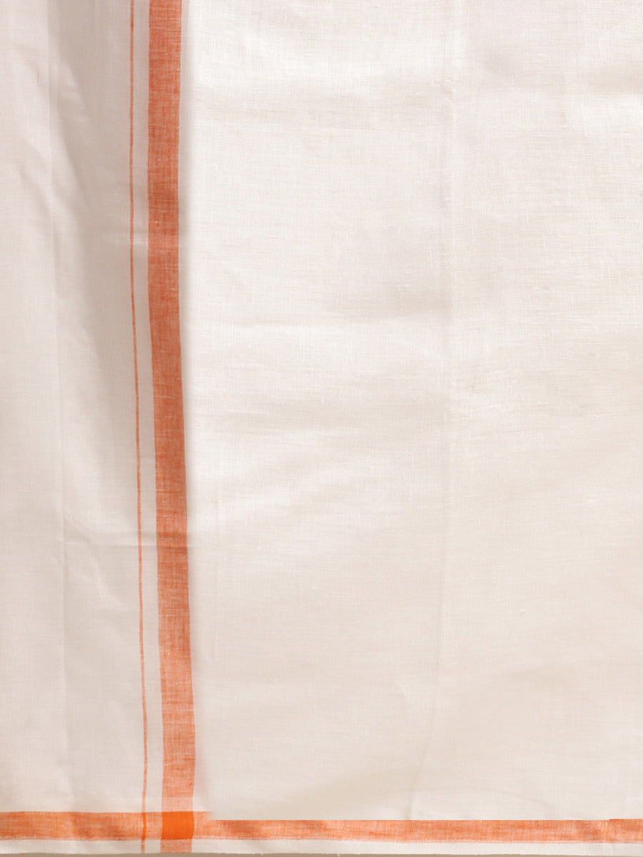 Mens Premium Pure Linen Double Dhoti White 770 Orange-Zoom view
