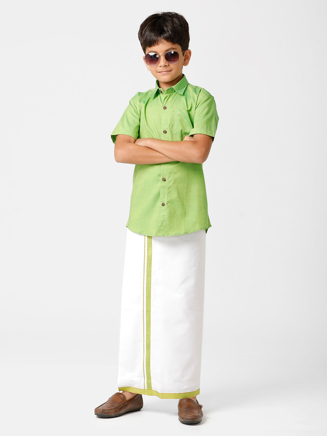 Boys Matching Dhoti & Shirt Combo Green GL2-Front view