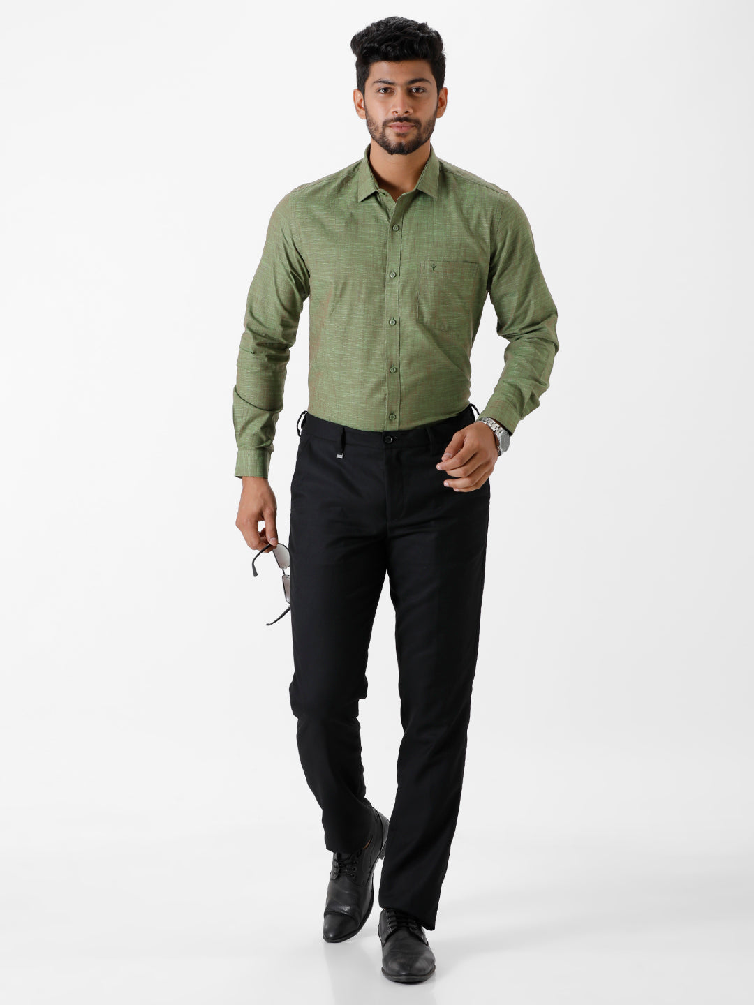 Mens Formal Shirt Full Sleeves Green CL2 GT19-Front view