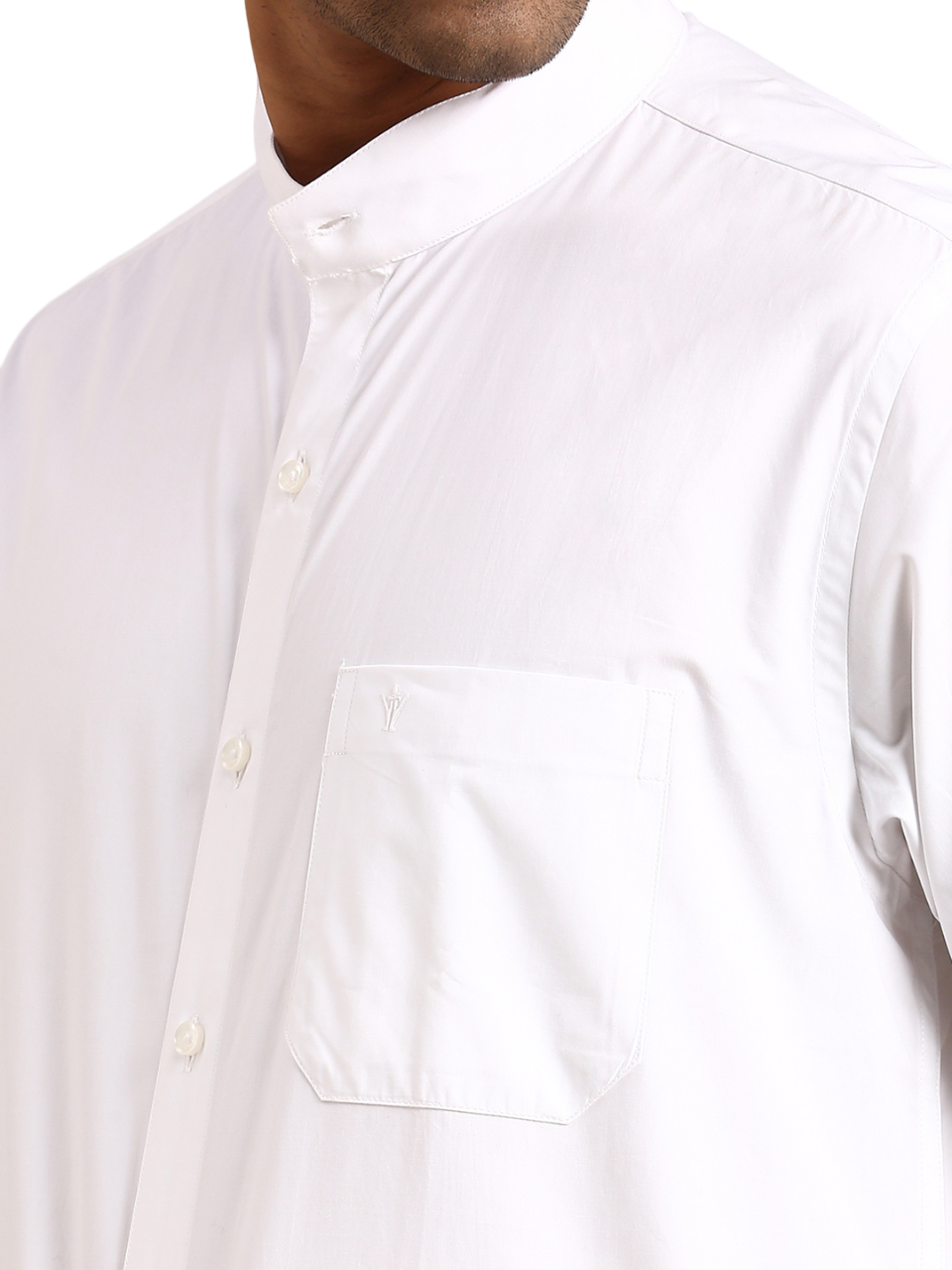 Mens 100% Cotton White Shirt Half Sleeves Chinese Collar -Zoom view