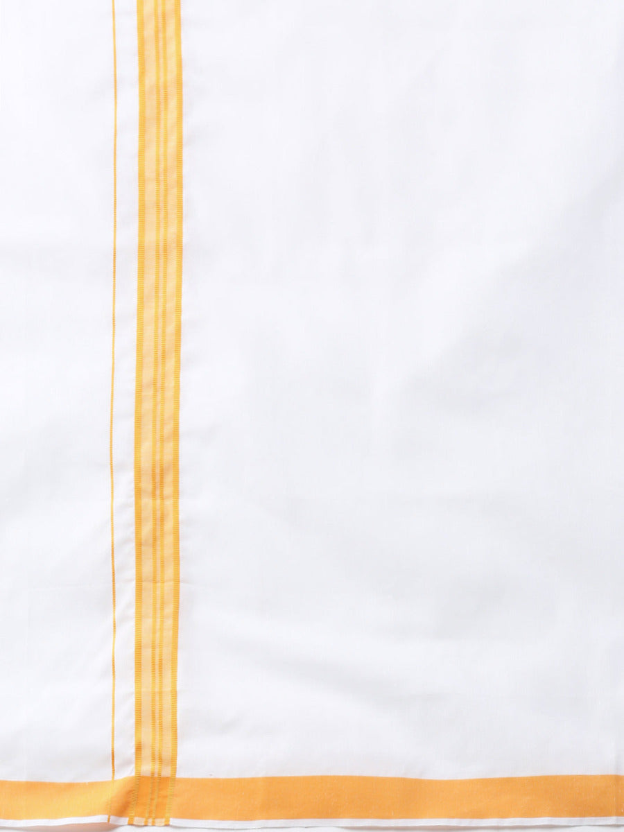 Mens Matching Border Adjustable Dhoti & Full Sleeves Shirt Set Orange CC2-Bottom view