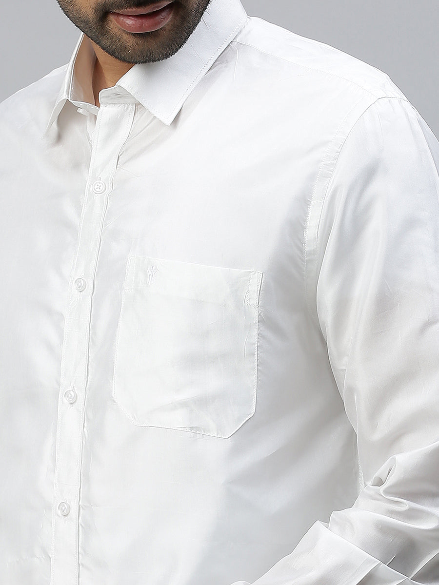 Mens Silk White Full Sleeves Shirt-Zoom view