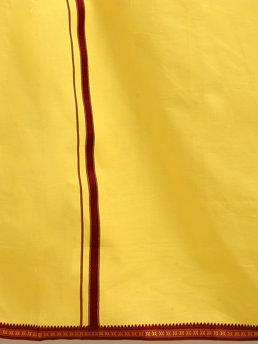 Mens Color Dhoti with Big Border Mercury Yellow-Close view