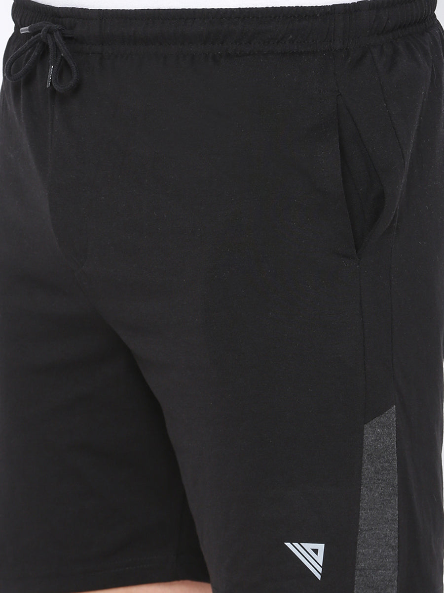 Men's Black Super Combed Cotton Smart Fit One Side Zipper Shorts-Zoomview
