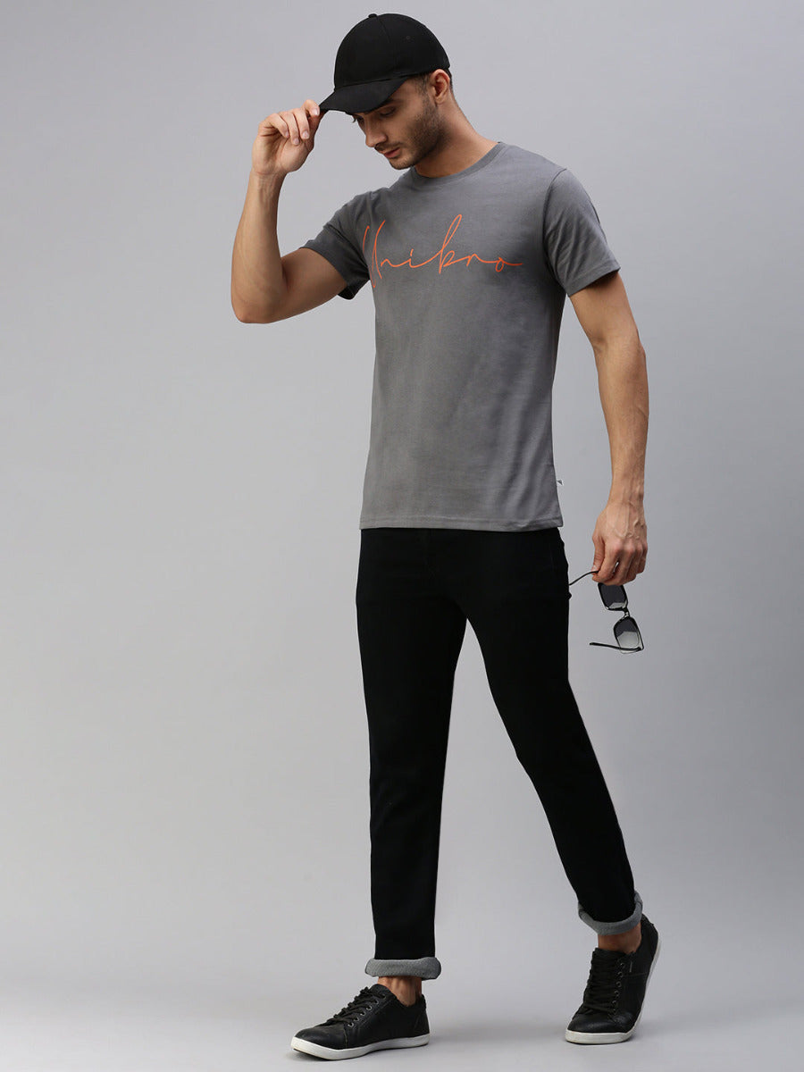 Graphic Printed Round Neck Casual T-Shirt Grey GT33-Full view