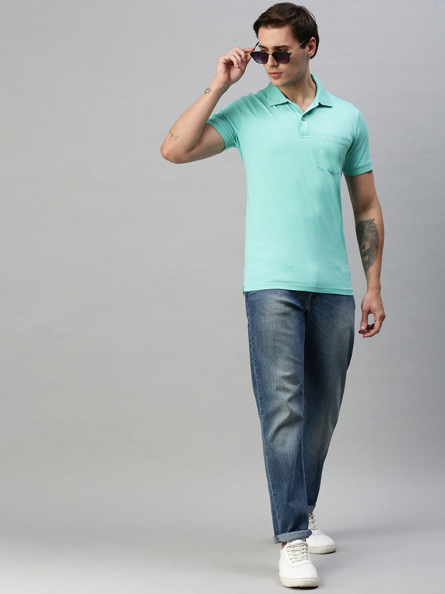 Mercerised Polo Flat Collar T-Shirt Green with Chest Pocket MP8-Full view
