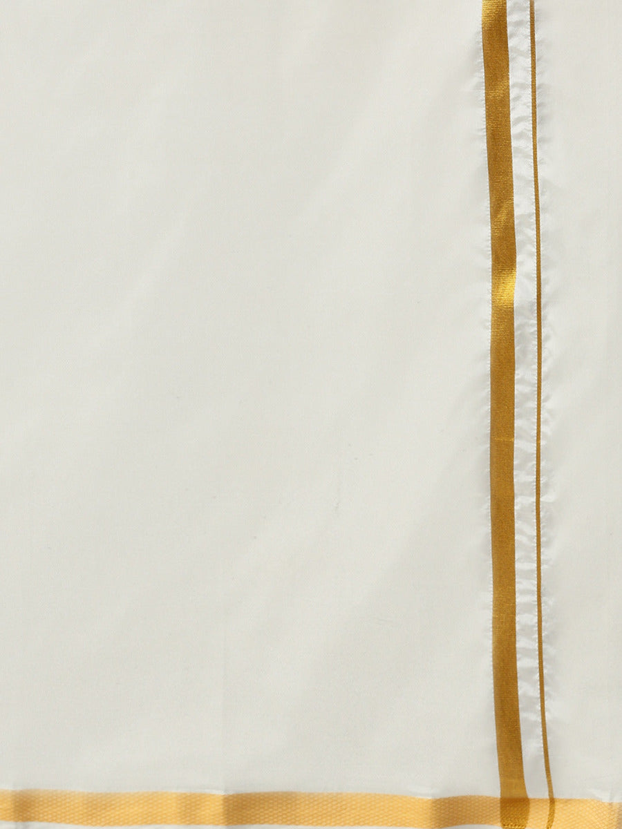 Mens Readymade Cream Art Silk Double Dhoti with Gold Jari-Zoom view
