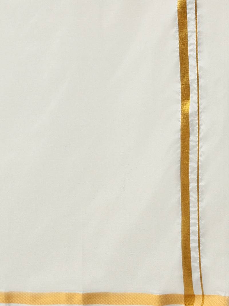 Mens Readymade Cream Art Silk Double Dhoti with Gold Jari