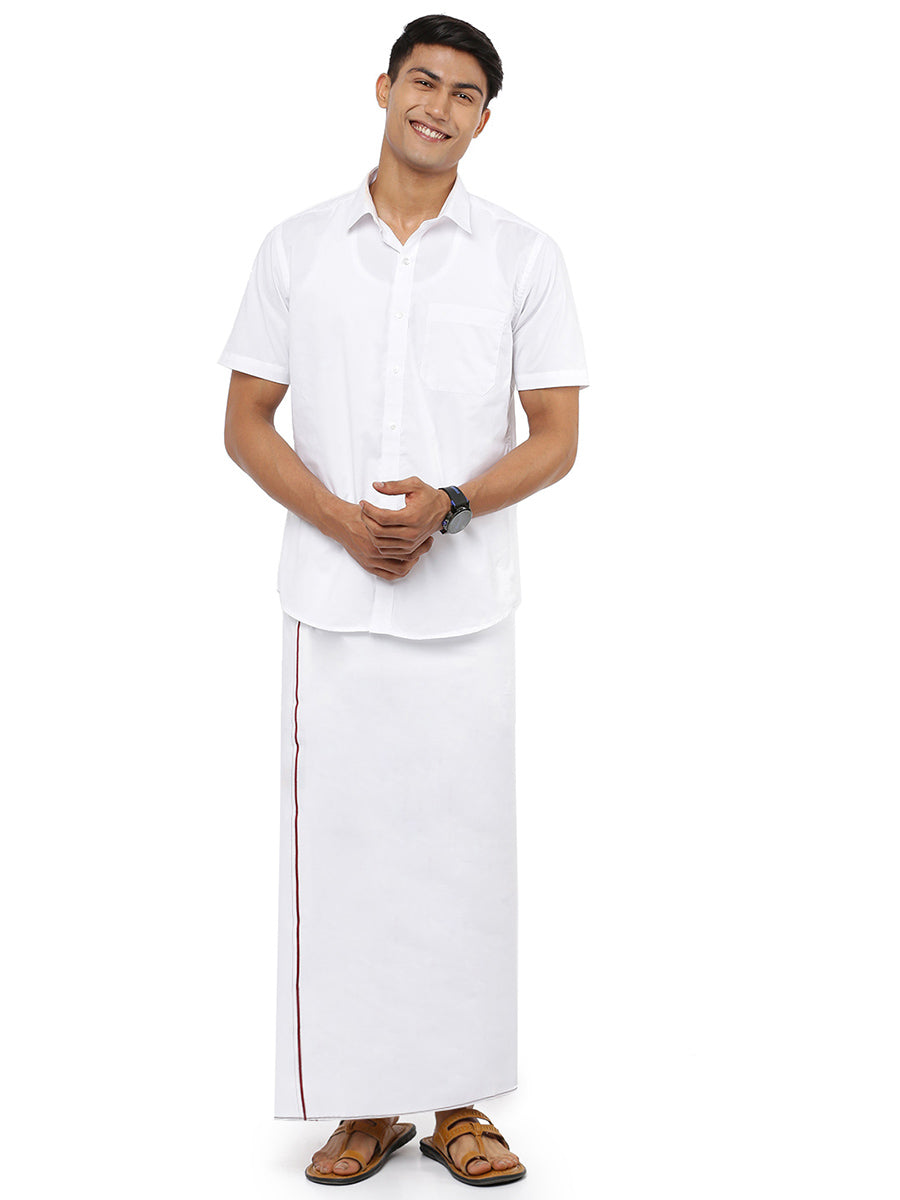 Mens Single Dhoti with Small Border Revolt-Front view