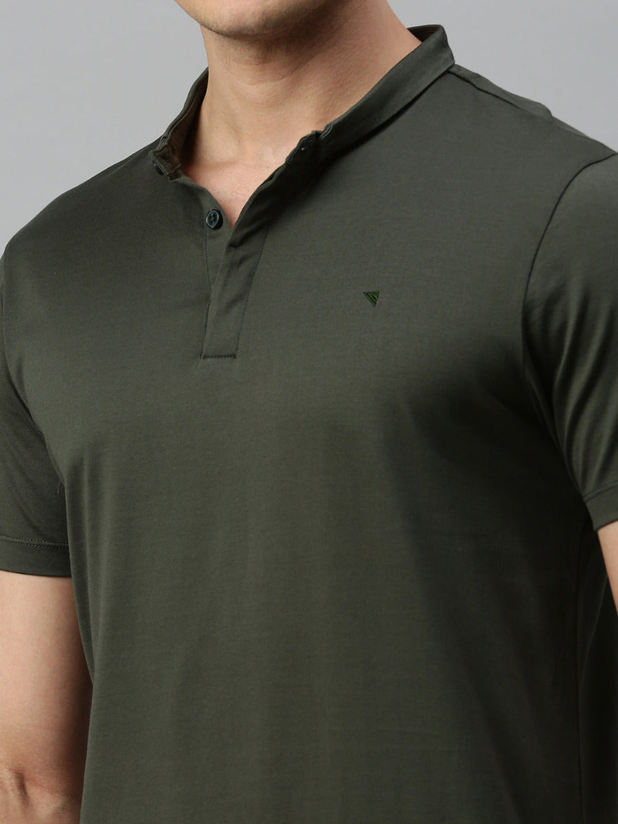 Mens Green Smart Fit Mandarin Collar T-shirt MM3-Zoom view