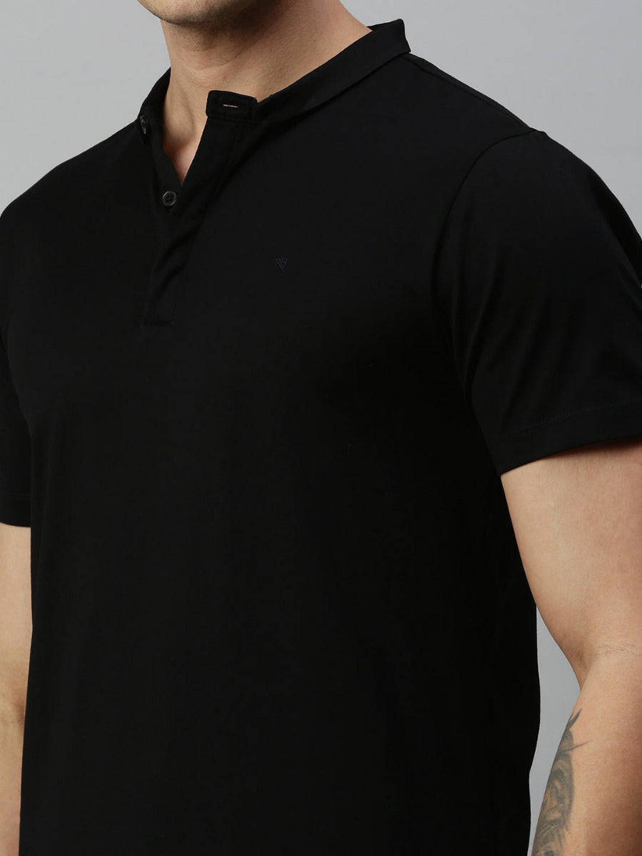 Mens Black Smart Fit Mandarin Collar T-shirt MM1-Zoomview