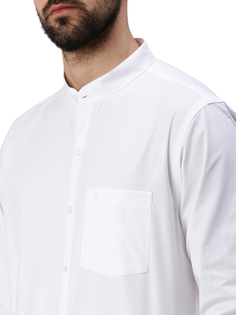 Mens 100% Cotton White Shirt Full Sleeves Chinese Collar-Zoom view