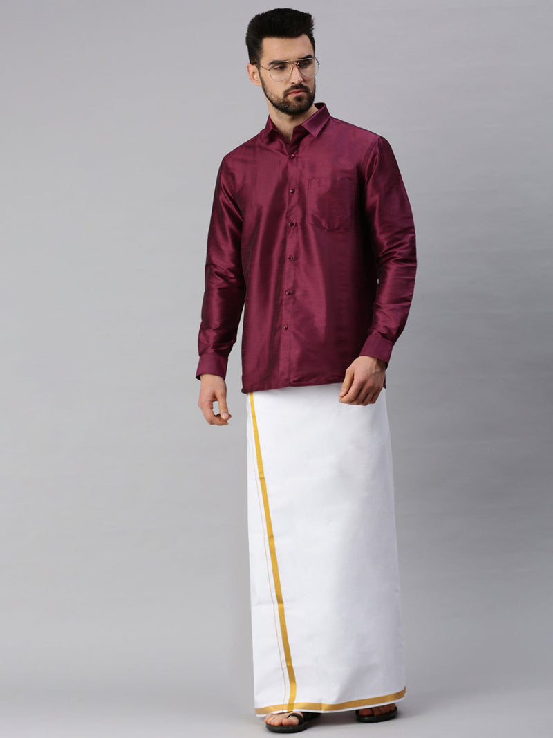 Silk Look Fancy Full Sleeves Purple Shirt with Jari Dhoti Combo SP2