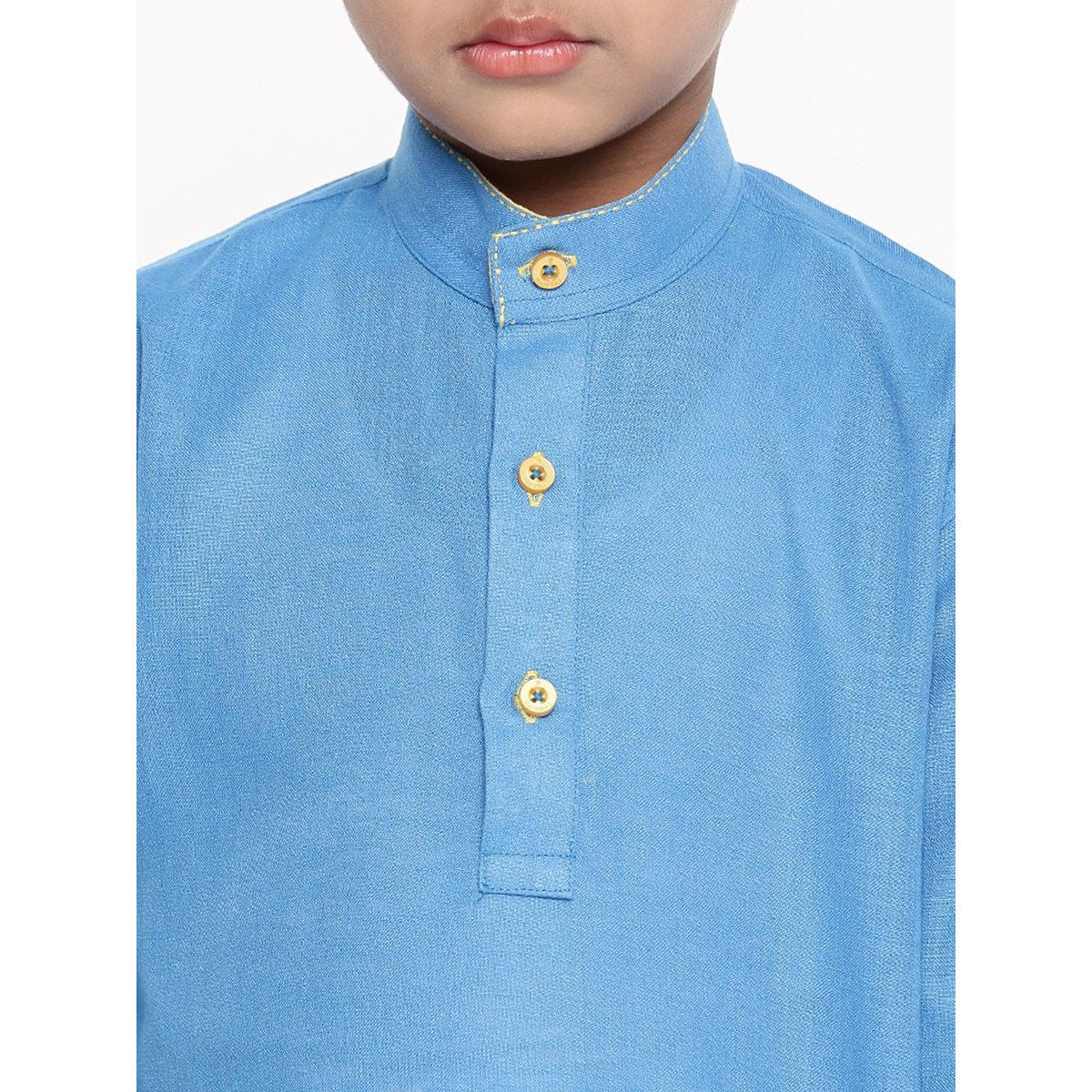 Boys Waterfall Linen Kurta Dhoti Set Blue-Zoom view