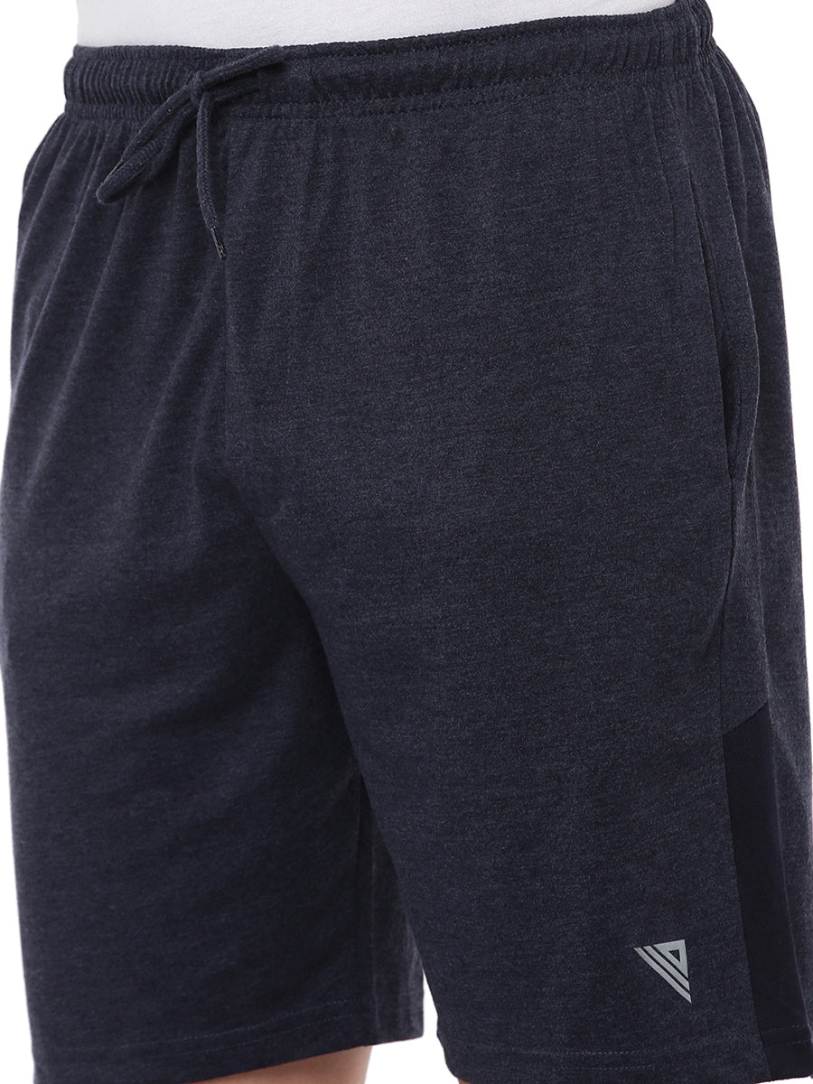 Mens Knit Shorts Blue & Dark Melange (2 PCs Combo Pack)-Zoom view black