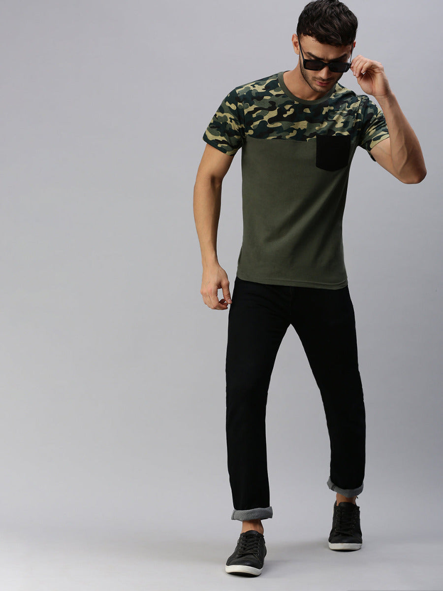 Graphic Printed Round Neck Casual T-Shirt With Pocket Green GT32-Full view