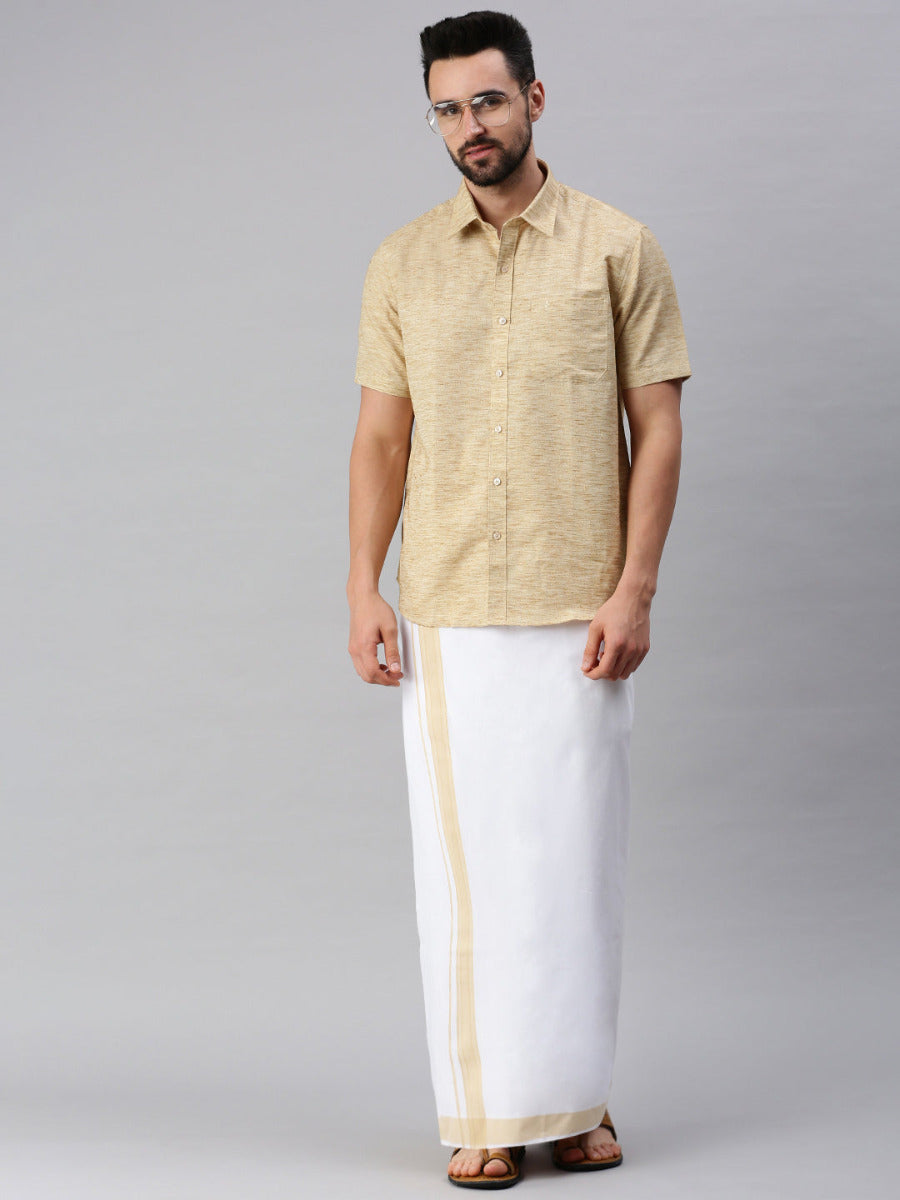 Mens Matching Border Dhoti & Half Sleeves Shirt Set Trendy CC1-Front view