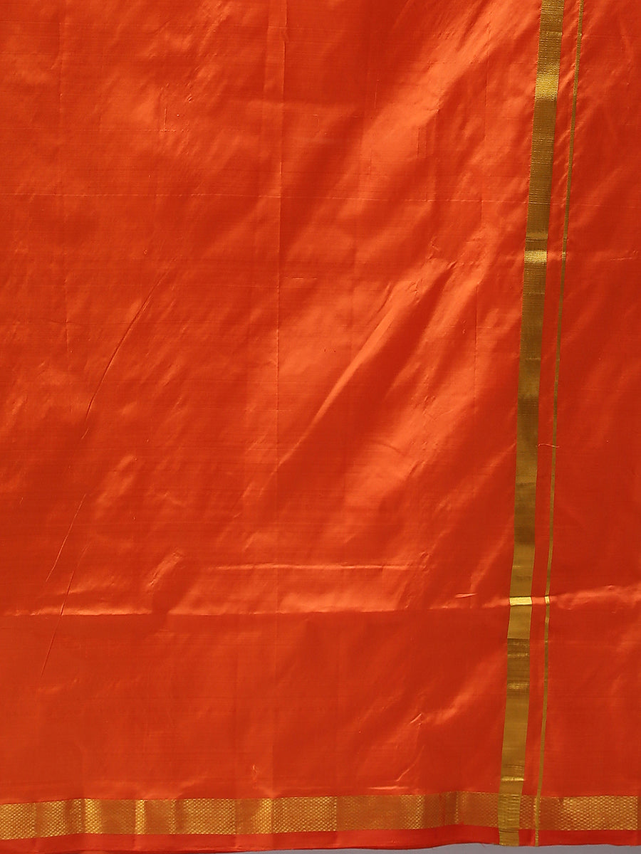 Mens Silk 1 1/2" Dhoti & Towel Prasanthi Orange-Bottom view